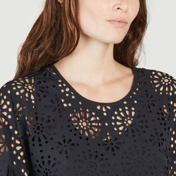 $428 NWOT See by Chloé Eyelet Top Lasercut Perforated Blouse Size 36 Black - Picture 3 of 14